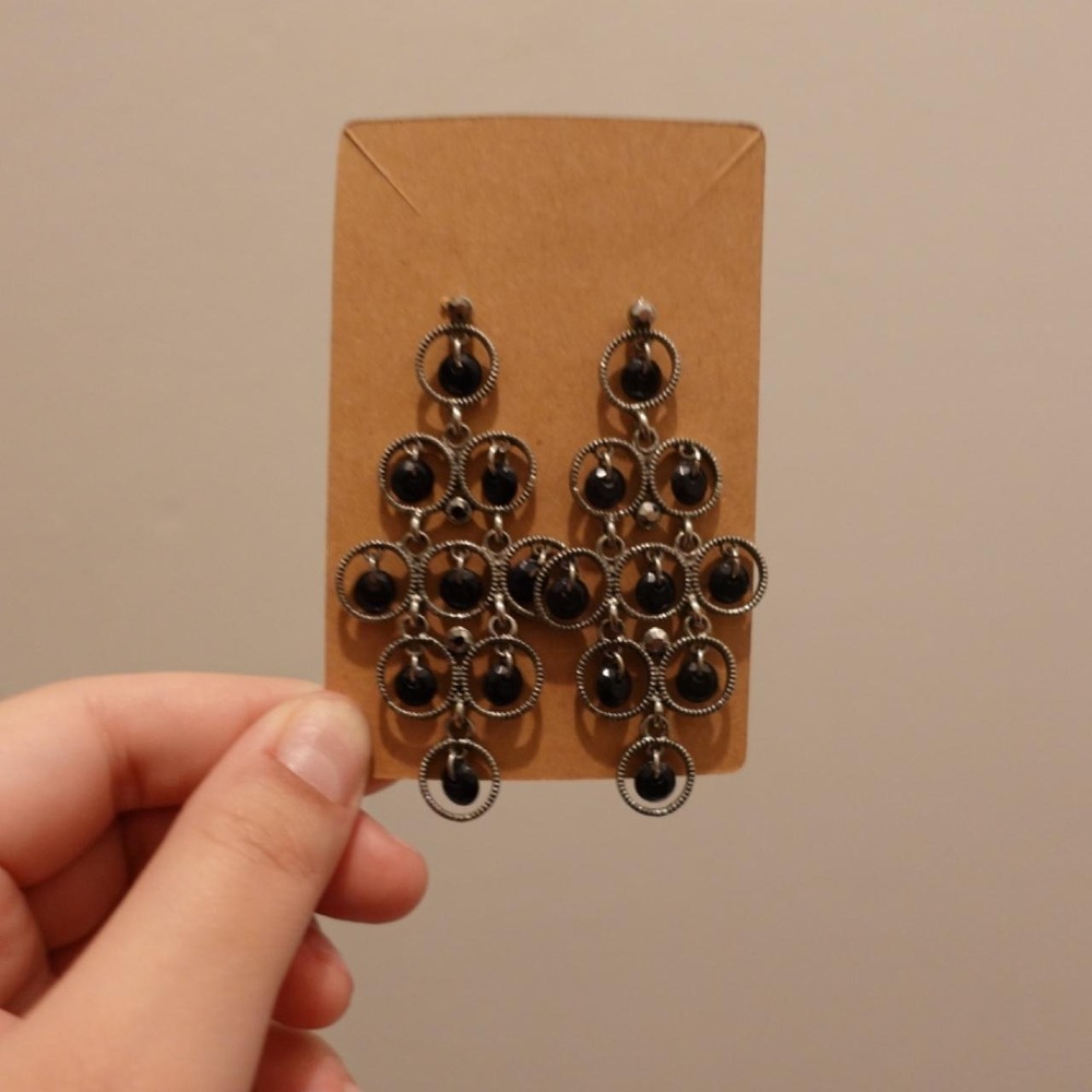 Silver and Black Cascading Stud Earrings
